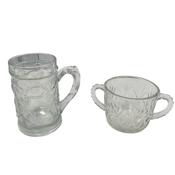 Vintage Collectible Clear Cut Glass Large Single Handle Mug Small Double Cup - Picture 1 of 6